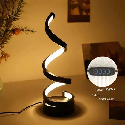 Modern Spiral LED Color Lighting Modes desk lamp compact design with USB plug.
