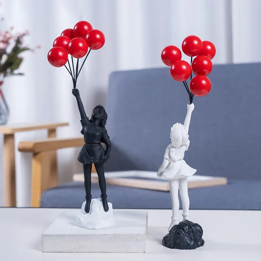 Love Balloon Girl Sculpture – Modern Abstract Home Décor