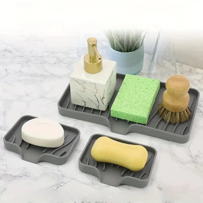 Silicone Sink Tray Soap & Sponge Holder with Drain