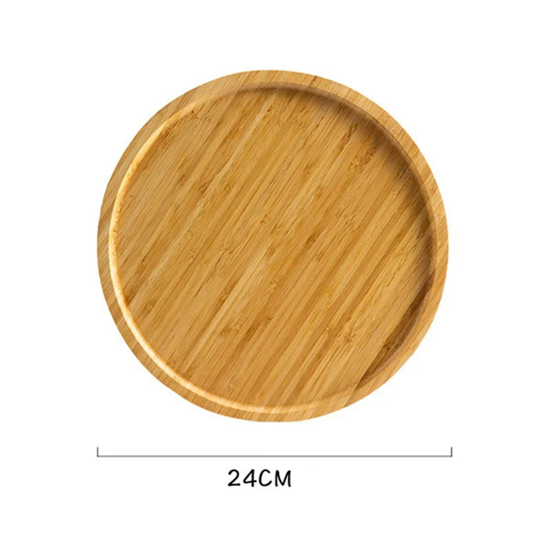 Bamboo Round Serving Tray Eco-Friendly Wooden Board with tea set and pastries for serving.