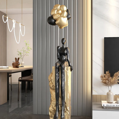 Abstract Floor Sculpture Modern Décor in black gold – modern statement piece for living room décor.