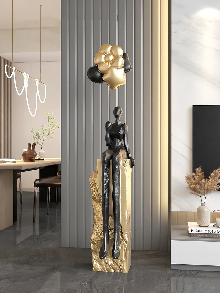 Abstract Floor Sculpture Modern Décor in black gold – modern statement piece for living room décor.