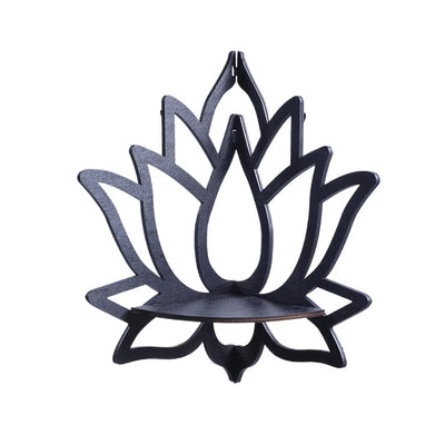 Lotus Floating Wall Shelf – Wooden Crystal Display Décor in a lotus flower design, perfect for displaying decor items.