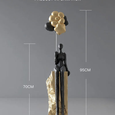 Abstract Floor Sculpture Modern Décor in black gold – modern statement piece for living room décor.