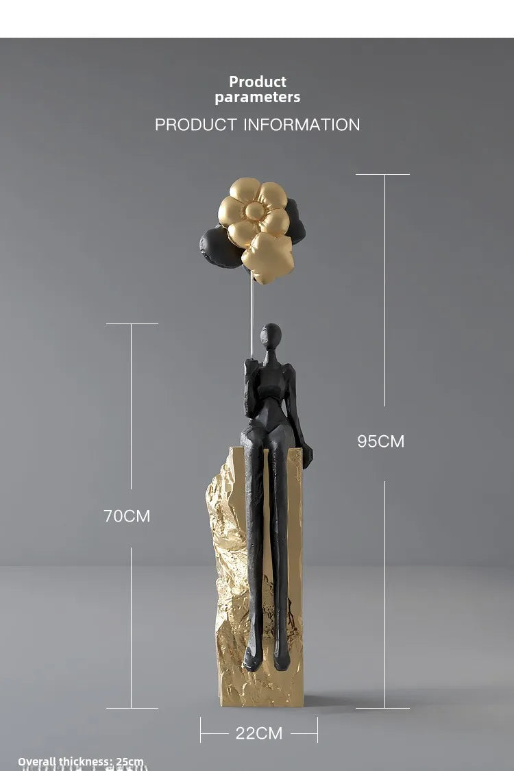 Abstract Floor Sculpture Modern Décor in black gold – modern statement piece for living room décor.