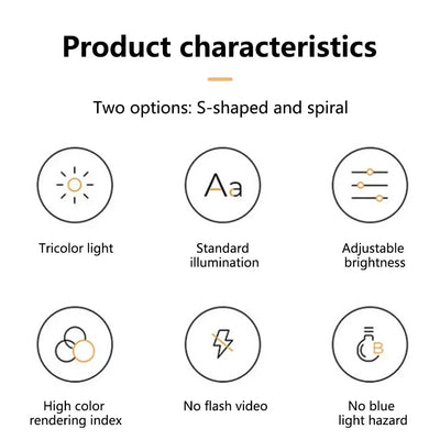 Modern Spiral LED Color Lighting Modes desk lamp displaying cool white lighting for focus.