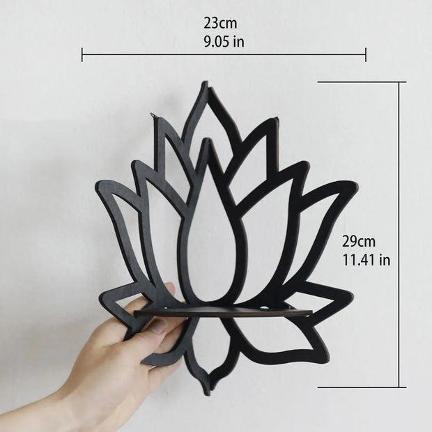 Lotus Floating Wall Shelf – Wooden Crystal Display Décor