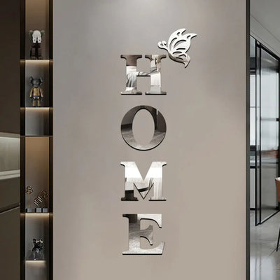 HOME 3D Mirror Wall Sticker – Entrance & Home Décor