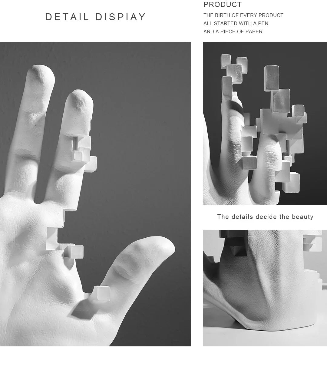 Abstract Palm Hand Sculpture – Modern Luxury Table Figurine