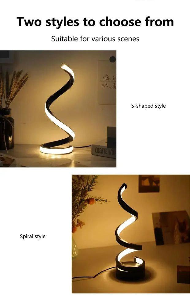 Modern Spiral LED Desk Lamp – 3 Color Lighting Modes