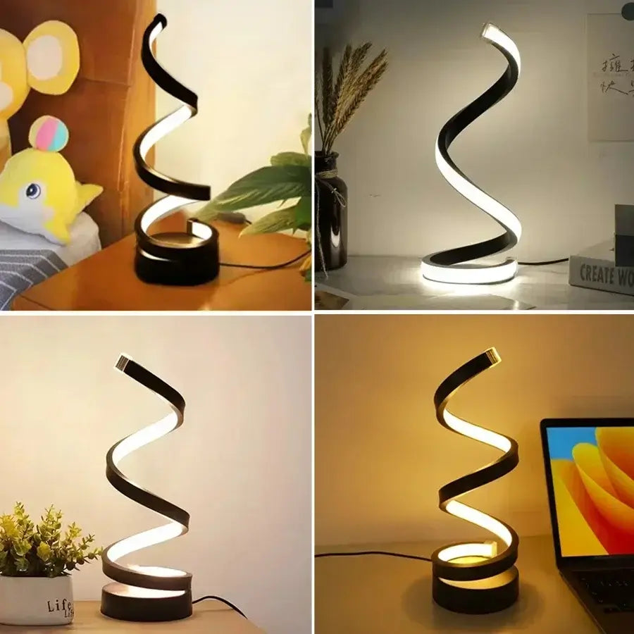 Modern Spiral LED Color Lighting Modes lamp with spiral design as home décor accent.