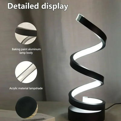Modern Spiral LED Color Lighting Modes lamp with spiral design as home décor accent.