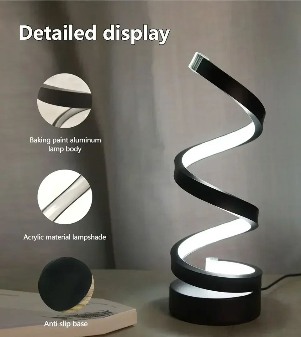 Modern Spiral LED Color Lighting Modes lamp with spiral design as home décor accent.