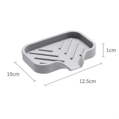 Silicone Sink Tray – Soap & Sponge Holder with Drain dimensions 12.5cm x 10cm x 1cm in gray.