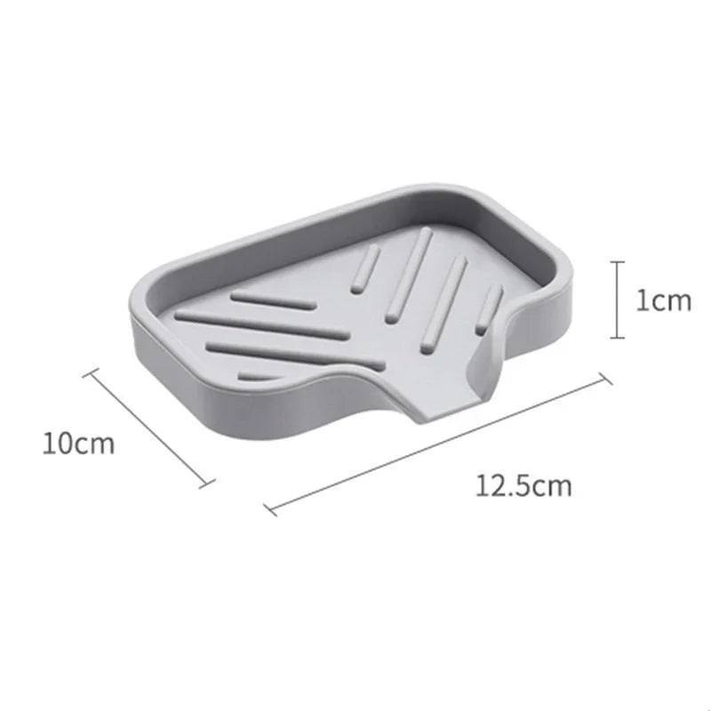 Silicone Sink Tray – Soap & Sponge Holder with Drain dimensions 12.5cm x 10cm x 1cm in gray.