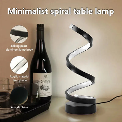 Modern Spiral LED Color Lighting Modes desk lamp compact design with USB plug.