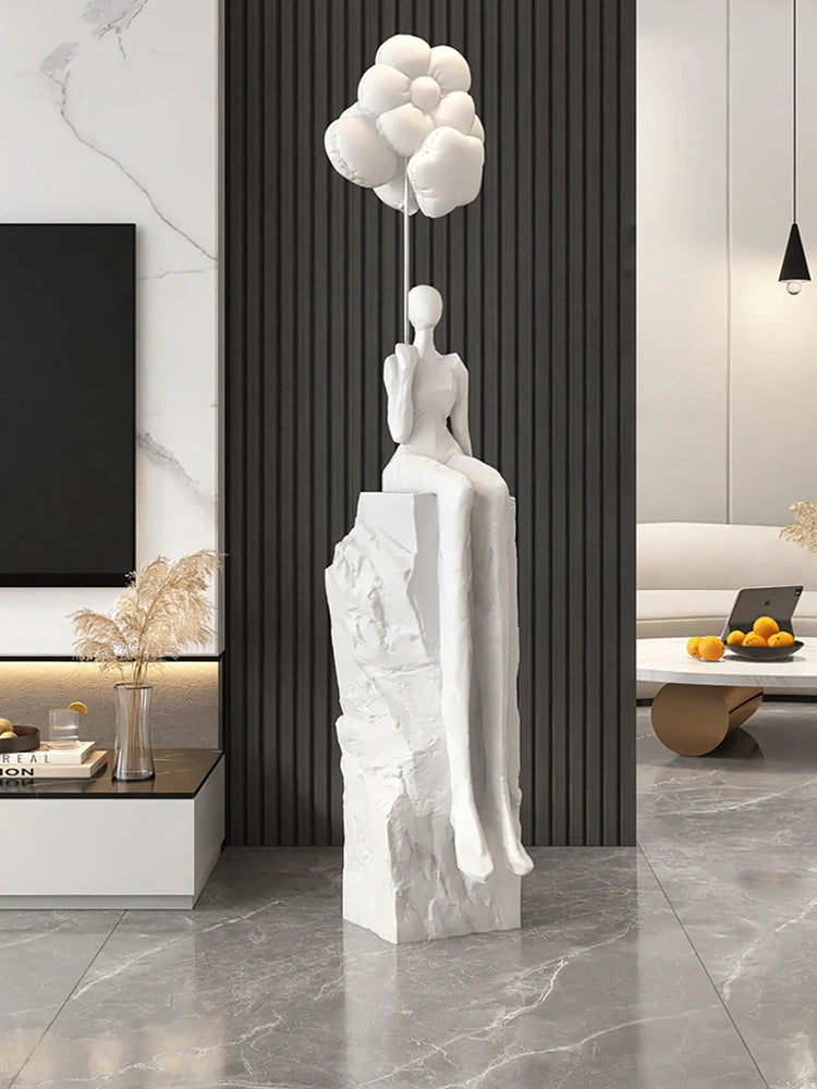 Abstract Floor Sculpture Modern Décor in white – large contemporary floor art for home interiors.