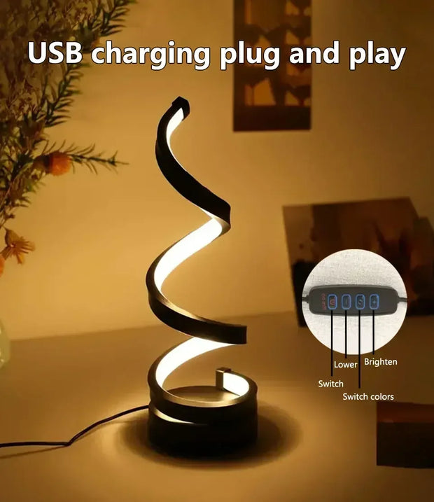 Modern Spiral LED Desk Lamp – 3 Color Lighting Modes